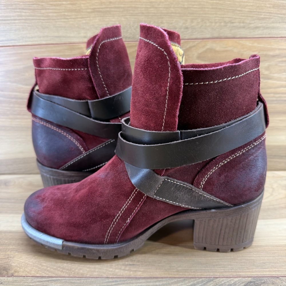FLY LONDON YOK Chunky Biker Boots 9.5 EU 40 Deep Red Suede Minimalist Modern - Picture 6 of 11